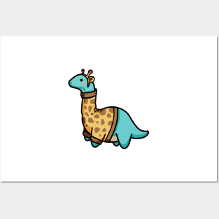 Cute Long Neck Dressed As Giraffe, Dinosaurus. Posters and Art